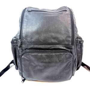 Wilsons Leather Rucksack Black Pebbled Leather Multi Pocket Travel Academia